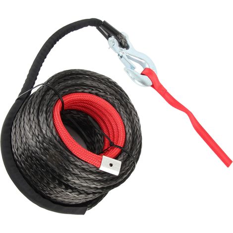 Kit de câble de treuil synthétique 10 mm x 30 m, résistant aux UV et à l'usure, avec crochet et sangle, pour véhicules tout-terrain et camions (capacité de remorquage : 8 500 kg). (1/5)