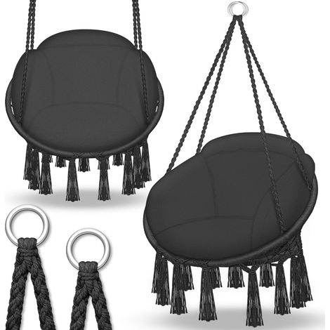 tillvex Hängesessel Schwarz mit großem Kissen 200kg zum Aufhängen Hängestuhl Indoor & Outdoor Hängekorb wetterfest Schaukelkorb (1/5)