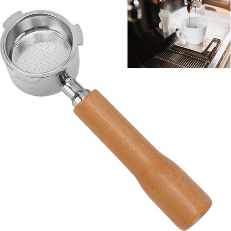 Portafiltro de espresso de 51 mm con 3 puntas – Cesta de filtro sencilla sin fondo – Portafiltro sin fondo fabricado en madera de haya con mango de madera maciza para Delonghi C1 (1/5)