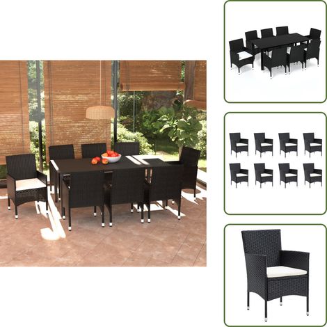 9-tlg. Garten-Essgruppe mit Kissen Poly Rattan Schwarz - Gartensessel - Gartenstuhl - Outdoor Möbel - Terrasse Möblieren - Gartenparty (1/5)