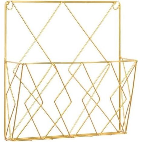 Porte Revue Mural,Porte Revue Metal,Porte-Journaux Panier à Journaux Porte Revue Mural,Porte-Revues Journal De Stockage Organisateur MéTal Fil Noir DéCoration Shelf Fichiers (or) (1/4)