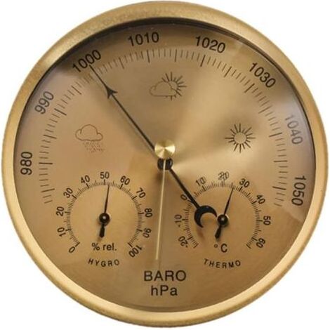 Thermomètre extérieur Hygromètre 3-en-1 baromètre suspendu mural Aucune batterie requise à la maison dorée Utilisation (1/4)