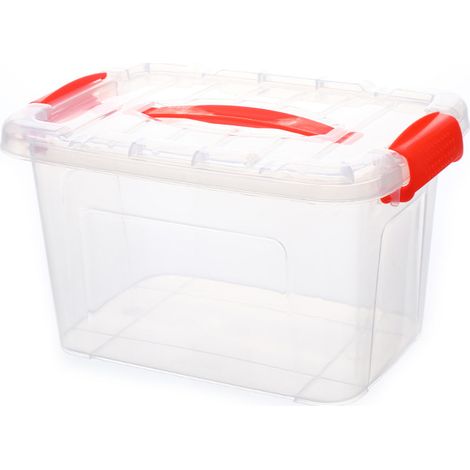 Boîte de rangement en plastique - Transparent avec couvercle - Dimensions : environ 34.5 x 24 x 19cm (1/2)