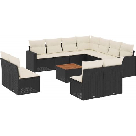 Salon de jardin 12 pcs avec coussins noir résine tressée (1/3)
