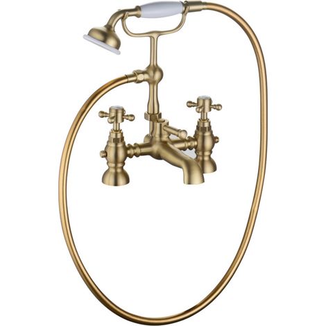 Signature Greenwich Bath Shower Mixer Tap with Shower Kit - Brushed Brass (1/2)
