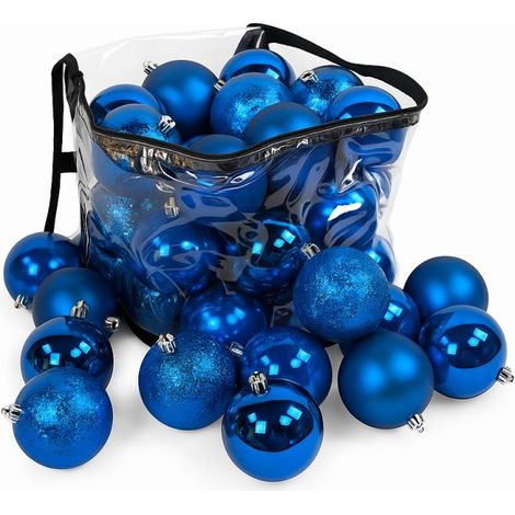 Lot de 28 boules de Noël de 8cm de diamètre Bleu (7 brillantes, 7 mates, 7 texturées, 7 opalines) (1/5)