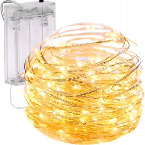 TG66263-2 LUCI PER ALBERO DI NATALE SU FILO 80 MICRO LUCI A GHIRLANDA LED BIANCO CALDO AA