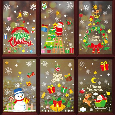 Autocollants de Noël, nouveaux autocollants statiques Amazon, décorations de vitrines de centres commerciaux, bonhomme de neige, autocollants du Père Noël.