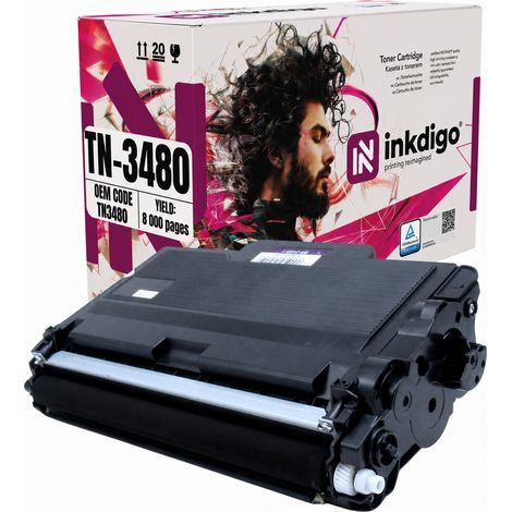 Toner Inkdigo TN3480 compatible avec les imprimantes Brother DCP-L5500DN et HL-L5000D, certifié TÜV. (1/5)
