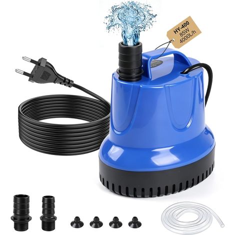 Pompe Aquarium Immergée 85W 4000L/H, Mini Pompe a Eau Vide Cave, pour Eaux Chargées, Bassin Exterieur, Piscine, Relevage – Bleu (1/5)