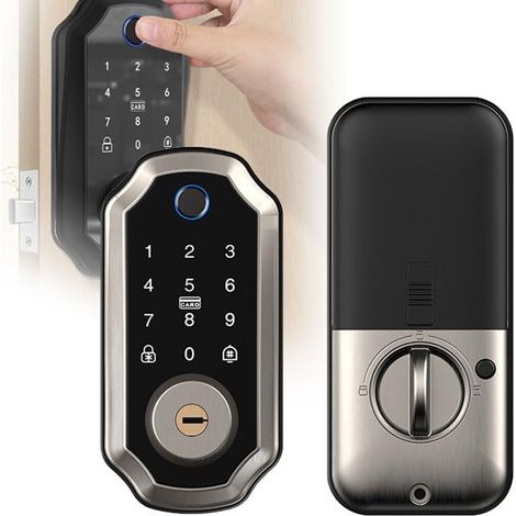 Serrure Électronique Intelligente avec Cylindre – Déverrouillage Automatique ou Manuel par Empreinte, Application, Carte, Code ou Clé, Avec Alimentation de Secours, Pour Portes et Chambres (35–55 mm) (1/3)