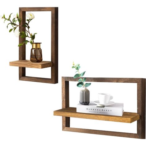 Lot de 2 Étagères Murales Flottantes pour Mur, Étagères Murales Suspendues Étagère Murale Carrée Étagères Suspendues pour Rangement Mural pour Chambre, Bureau, Salon et Cuisine (Marron) (1/5)