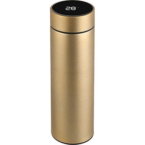 Bouteille isotherme intelligente 500 ml en acier inoxydable 304, doublure dorée avec affichage de température, usage quotidien. (1/5)