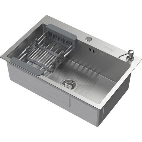 ML-Design Spülbecken Edelstahl 68x45 cm Küchenspüle rechteckig, 1 Becken Einbauspüle, Edelstahlspüle mit Ab- und Überlaufgarnitur, Abtropfkorb, Seifenspender, Waschbecken Küche Einzelbecken mit Siphon