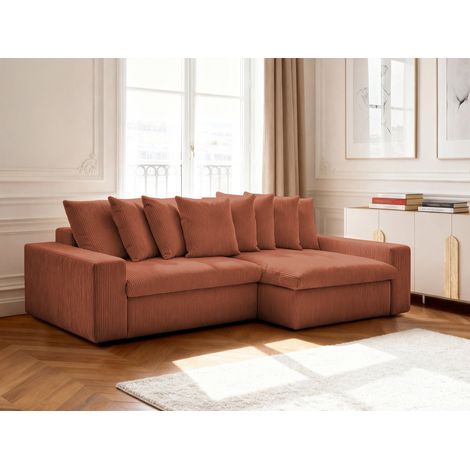BOBOCHIC - Canapé d'angle fixe ENORE velours côtelé Angle droit  Orange (1/5)