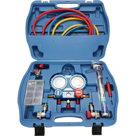 Manomètre Climatisation R134A Double Valve Kit Recharge Avec Thermomètre Testeur Pression Auto Haute Basse 0-500PSI 3 (1/5)