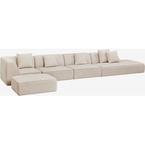 Sofá modular esquinero de 4 piezas con diván derecho y puff tapizado Cardea SKLUM (1/5)