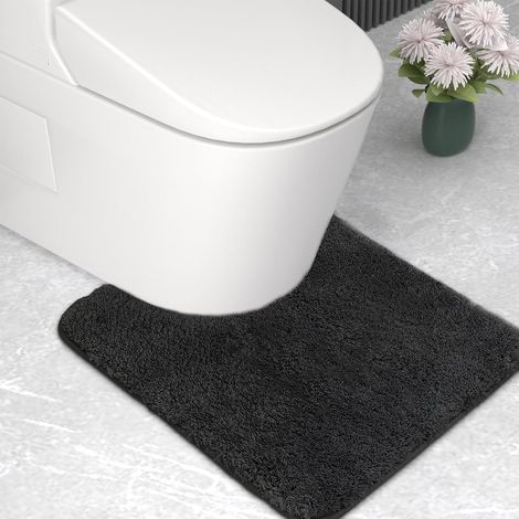 Tapis de bain en microfibre, Tapis de WC, Tapis de bain absorbant de 2 cm d'épaisseur en forme de U 50x50 cm, Noir (1/5)