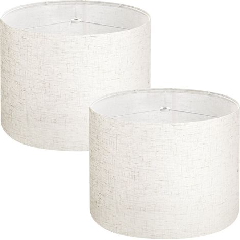 Lot de 2 abat-jour cylindriques, 33 cm en haut x 33 cm en bas x 25 cm en haut, abat-jour cylindrique moyen en lin, abat-jour de rechange pour lampes de table, lampadaires et suspensions, assemblage fa (1/5)