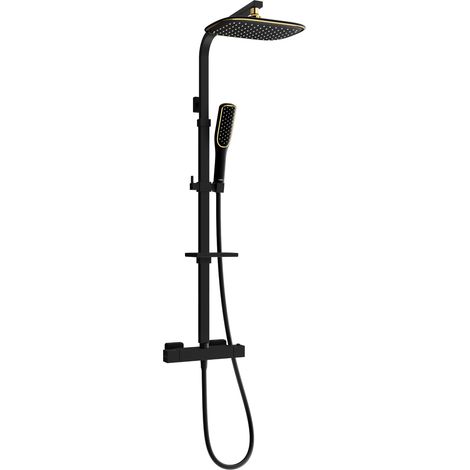 Mexen CQ49 set doccia esterno con soffione e miscelatore termostatico, nero/oro - 772504995-75 (1/2)