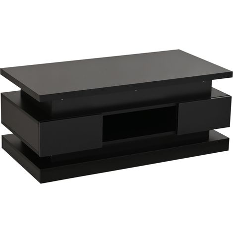Mesa de centro elevable 100x50x40 cm con 2 cajones LED negra MODENUIT (1/5)