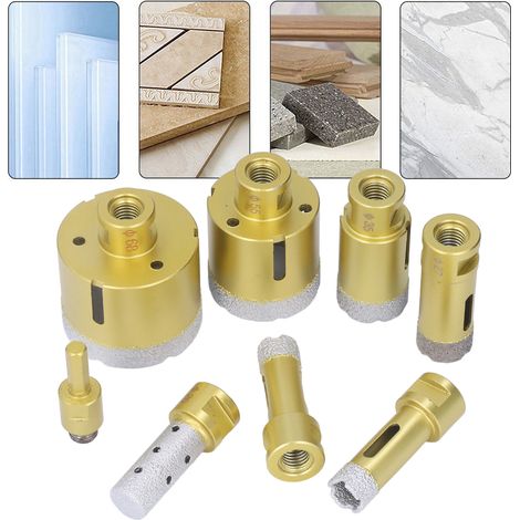 Kit de 8 scies cloches diamantées M14 pour brasage à la meuleuse d'angle, pour verre, céramique, marbre et granit, comprenant une scie cloche diamantée, une fraise diamantée et un adaptateur 20/20/27/ (1/5)
