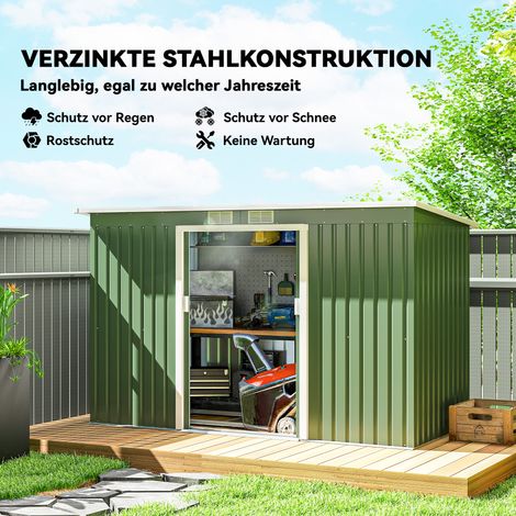 Abri de jardin en acier 6,3 m³ 280x130x172 cm, remise à outils avec toit incliné et porte coulissante, résistant aux conditions extérieures, cabane/rangement de jardin pour extérieur, gris anthracite,