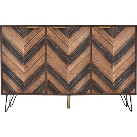 Sideboard à 3 portes avec rangements, poignées dorées, façades effet bois clair et pieds métal noir, meuble bas pour salon, salle à manger ou entrée CHICFURN (1/5)