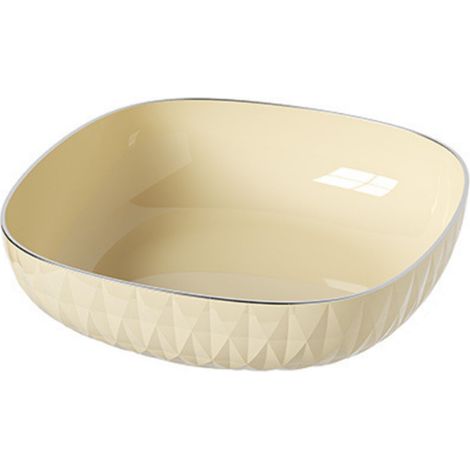 Assiette à fruits ronde en plastique de grande capacité, motif à rayures losanges, idéale pour la maison ou la table basse. (1/5)