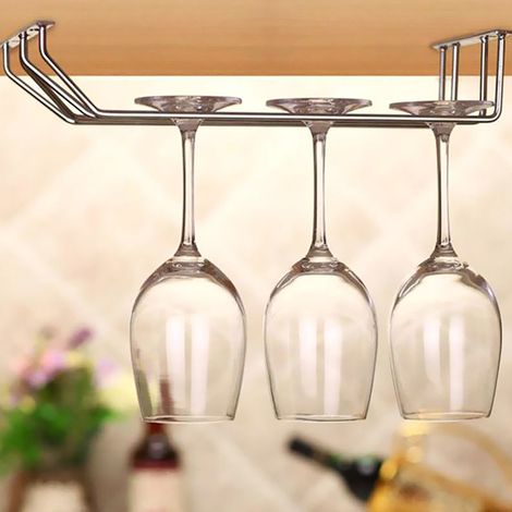 Porte-verres à vin double rangée en acier inoxydable de 35 cm, à suspendre, pour bar ou cuisine. (1/5)