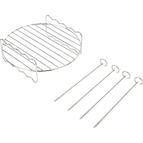 Gril De Barbecue En Acier Inoxydable Avec 4 Brochettes Pour Friteuse À Air Et Four Rotissoire - Accessoire De Cuisson Extérieur - Lot De 1 (1/5)