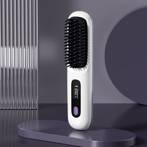 (Blanc) Lisseur à cheveux, trois réglages de température, thérapie par ions négatifs, anti-brûlure, avec affichage LED. (1/5)