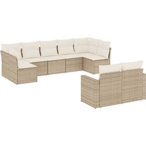 Maison Exclusive - Set Divano da Giardino 9 pz con Cuscini Beige in Polyrattan (1/5)
