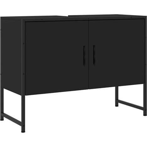 Armoire lavabo de salle de bain noir 80x33x60cm bois ingénierie
