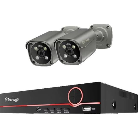 Système de Caméra de Surveillance, Résolution Vidéo 4K, Technologie de Détection par IA, 8CH 2Pcs 8MP Caméra, Pas de disque dur intégré (1/2)