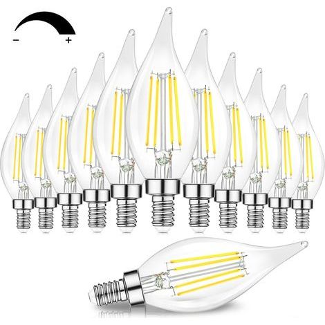 Dimmable E14 chandelier Ampoule LED équivalent à 60 watts incandescent 4000k lumière du jour blanc clair filament suspension ampoule 4w Vintage ventilateur de plafond ampoule avec pointe de flamme (1/5)