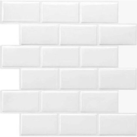 Crédence adhésive pour cuisine – Carrelage 3D blanc – Lot de 6 (30,5x30,5 cm) – Imperméable et résistant à la chaleur - BAIN 3 D (1/5)