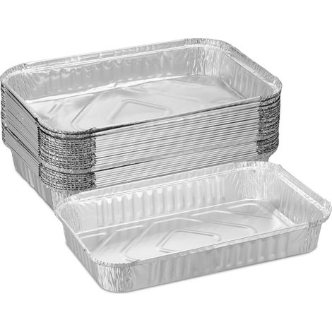 Relaxdays Aluminium Baking Trays, Set of 25, HWD: 4.5 x 31 x 21 cm, Square Barbecue Dishes, Drip Pans, Grilling, Silver