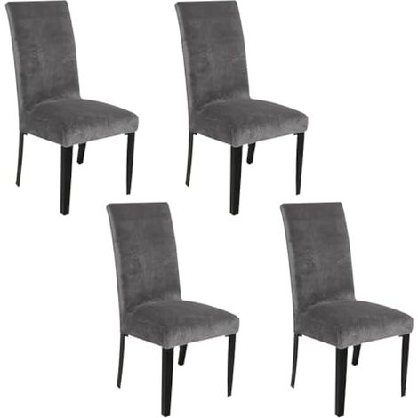 Lot de 4 housses de chaise en velours gris avec dossier à ailettes, robustes, amovibles, lavables et réutilisables – Pour salle à manger, banquet, décoration d'intérieur (gris – Lot de 4) (1/5)