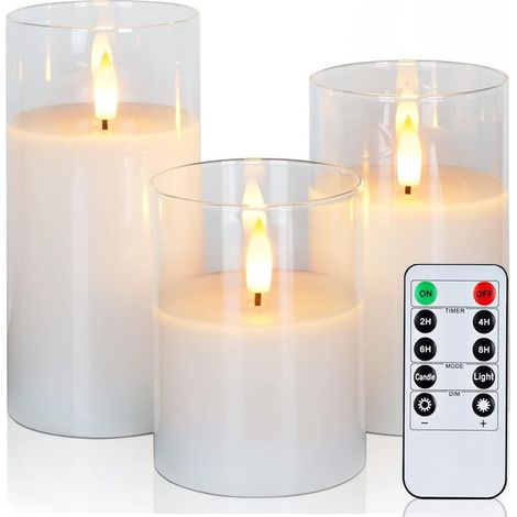 Bougies LED sans flamme, bougies sans flamme en verre transparent avec minuterie et télécommande, bougies piliers parfaites pour Noël et Halloween (1/5)