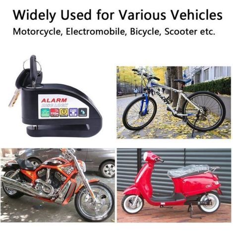 Antivol Moto,Bloque Disque Moto avec Alarme de 110db Antivol Scooter Etanche pour Moto/Vélo/Scooter/VTT avec 3 Clés, 1 Clé (1/4)