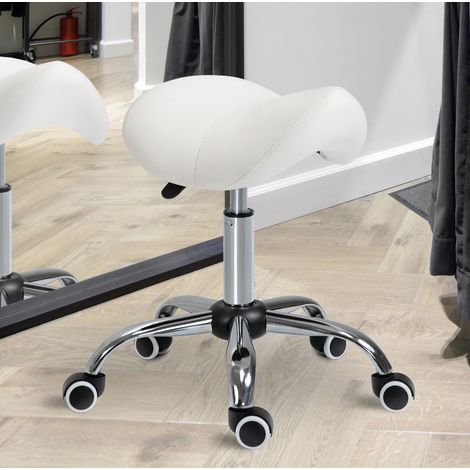 Taburete de silla con ruedas y polipiel, altura regulable, blanco OKWISH (1/5)