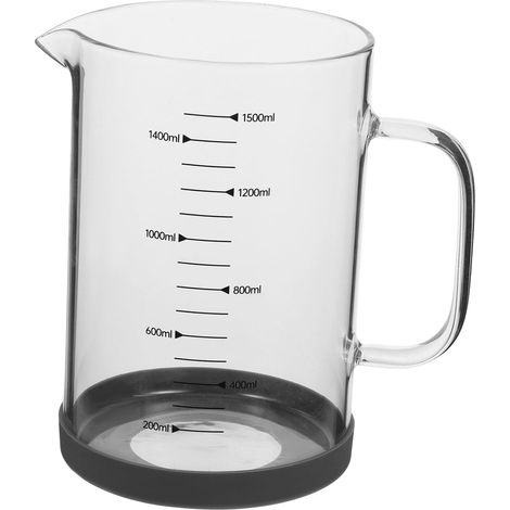 1500 ml Glas-Messbecher mit Griff, Messanzeigen und rutschfester Oberfläche, hitzebeständiger Ausgießbecher zum Kochen, Backen und Kaffeezubereiten (1/5)