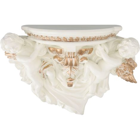 Étagère murale en résine en forme d'ange, de style européen raffiné et élégant, idéale pour la chambre, le salon ou la cuisine, beige et or. (1/5)