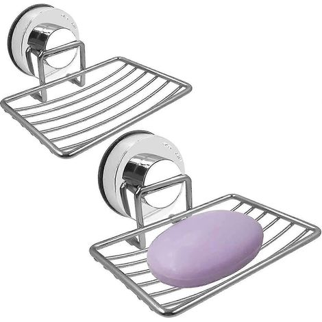 Lot de 2 porte-savons à ventouse, porte-éponge pour salle de bain et cuisine (1/4)