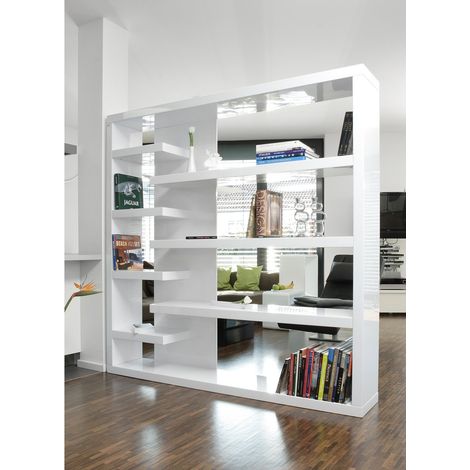 Séparateur de pièce étagère de rangement en bois MDF blanc brillant 200 x 35 x 200 cm - PANGIVO (1/3)