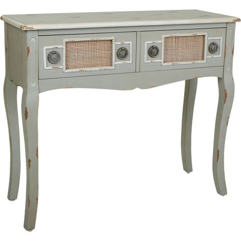 Recibidor de madera y rejilla bambú gris 90x33x77