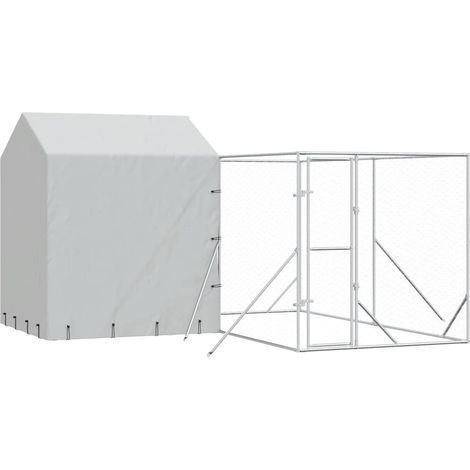 Chenil d'extérieur pour chiens avec toit argenté 4x4x2,5 m