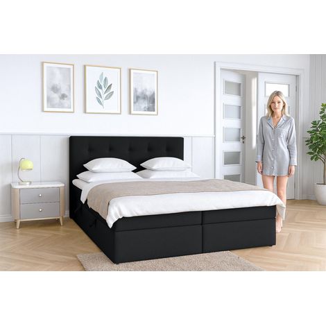 AX LIVING Baunei Boxspringbett 160x200 mit Bettkasten schwarzes Bett