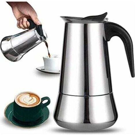 Caffettiera italiana, 2 tazze, acciaio inox, compatibile con tutti i tipi di lampade, 100 ml (1/4)